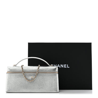 Chanel Lizard Embossed Top Handle Slim Vanity With Chain Silver 14 of 14