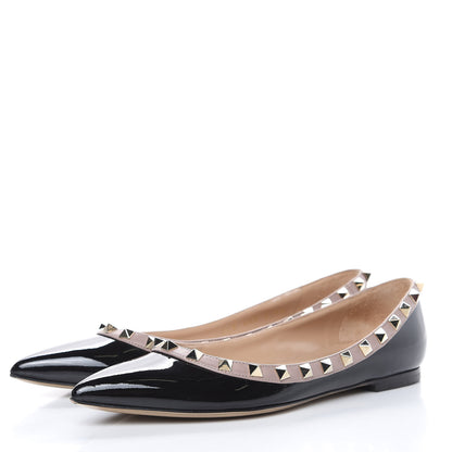 Valentino Garavani Patent Rockstud Ballerina Flats 36 Black Poudre 3 of 11