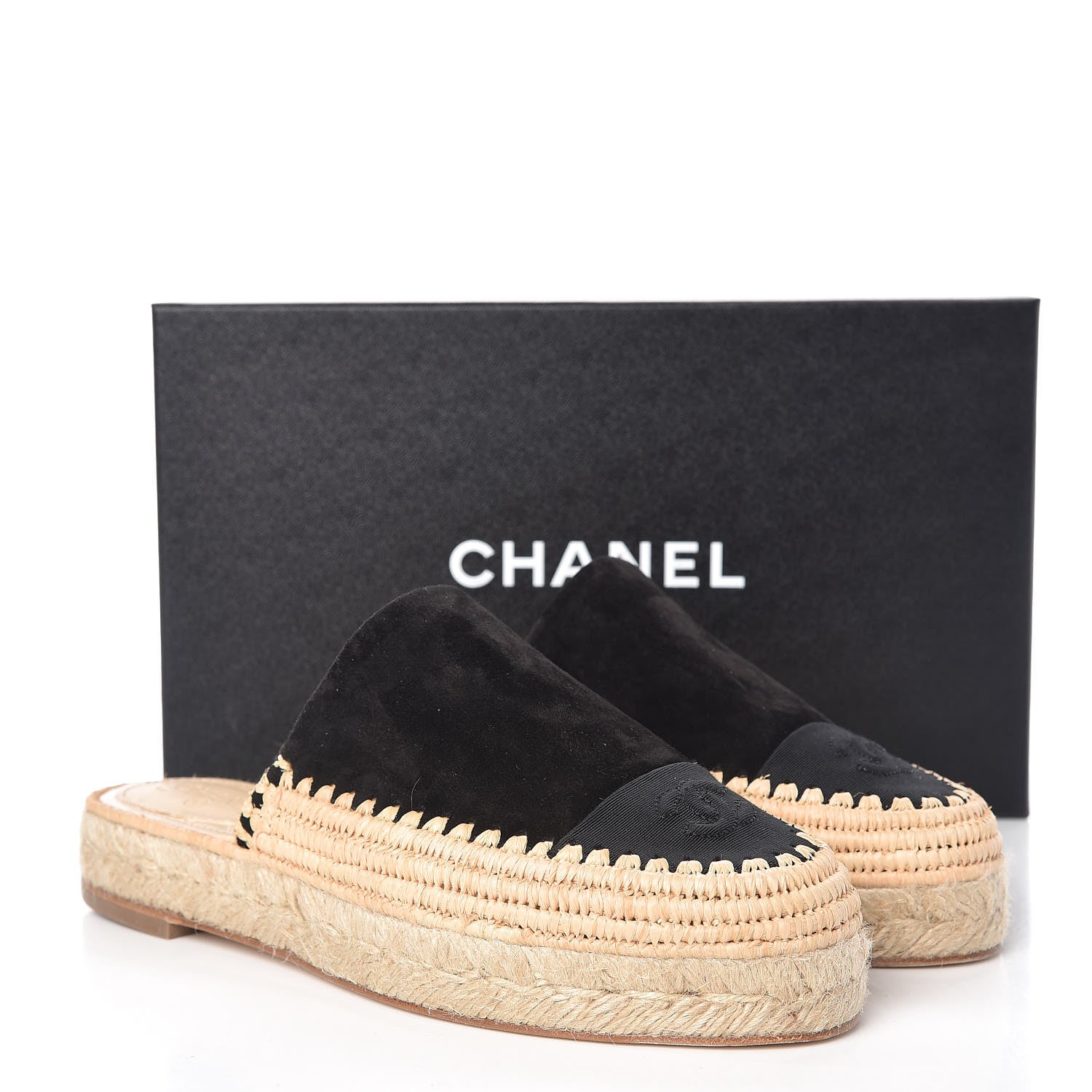Chanel Suede Grosgrain CC Espadrilles 38 Black 9 of 9