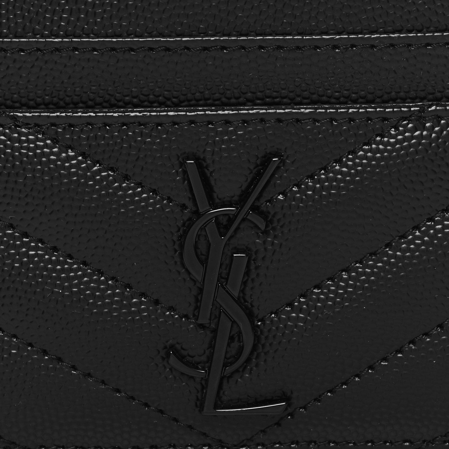 Saint Laurent Grain De Poudre Matelasse Chevron Monochrome Monogram Credit Card Case Black 8 of 9