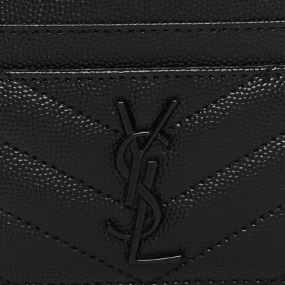 Saint Laurent Grain De Poudre Matelasse Chevron Monochrome Monogram Credit Card Case Black 8 of 9