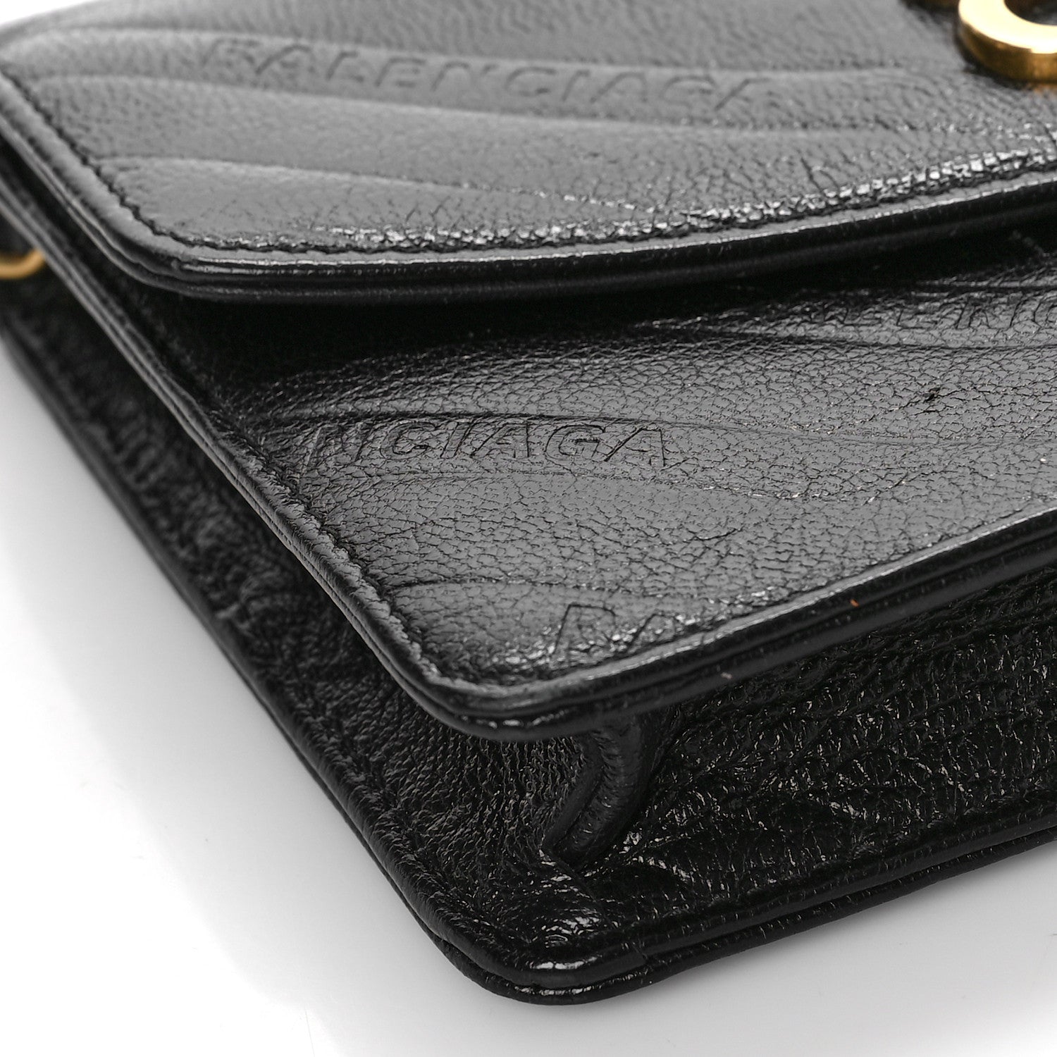 Balenciaga Shiny Goatskin Logo Embossed BB Wallet On Chain Black 8 of 11