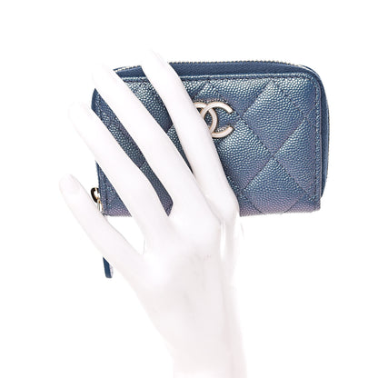 Chanel Iridescent Caviar Quilted Zip Coin Purse Blue 2 of 8
