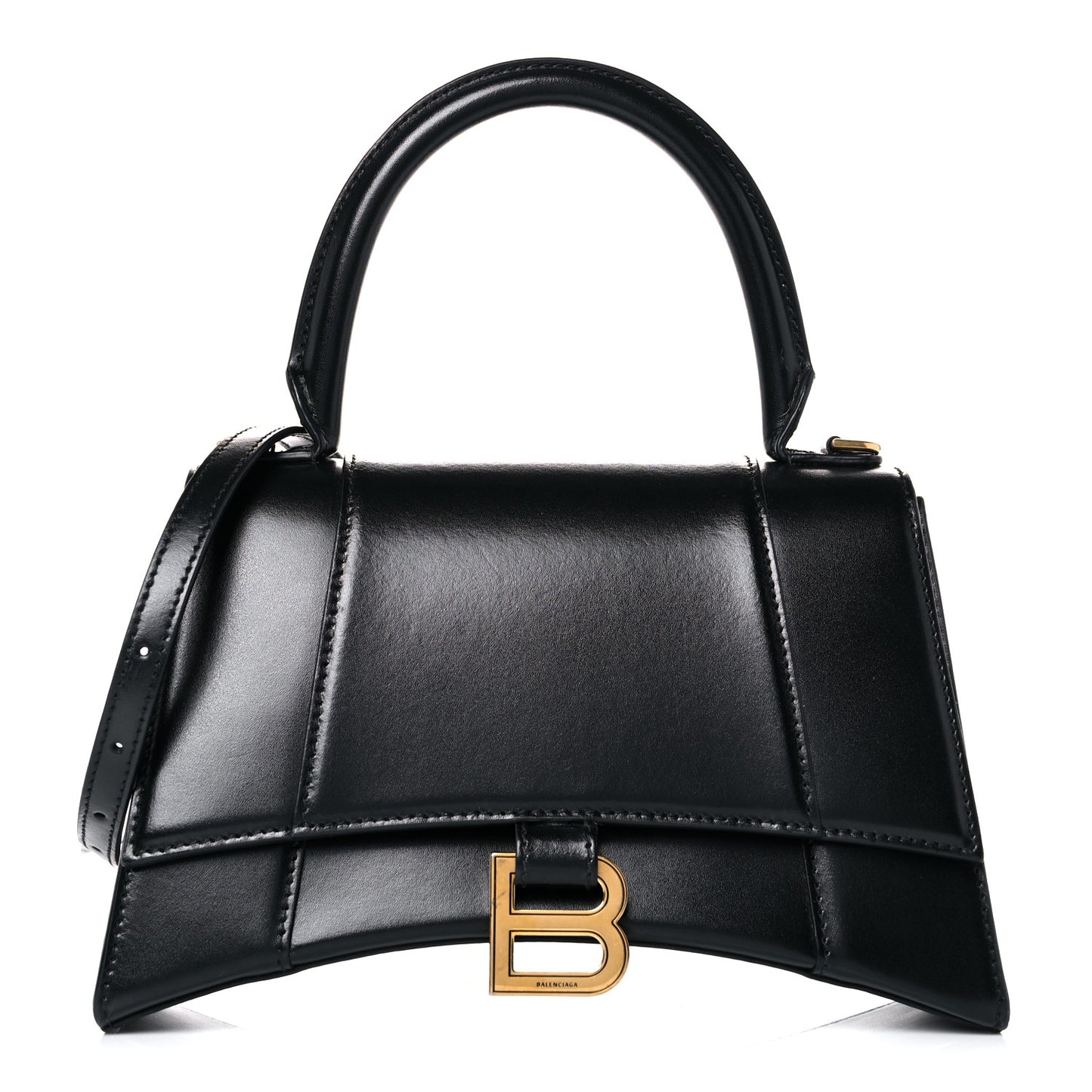 Shiny Box Calfskin Small Hourglass Top Handle Bag Black
