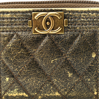 Chanel Cracked Metallic Calfskin Quilted Boy Zip Around Coin Purse Wallet Gold 7 of 10