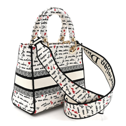 Christian Dior Canvas Embroidered Dioramour Je Vous Adore Medium Lady D-Lite White Black Red 3 of 10