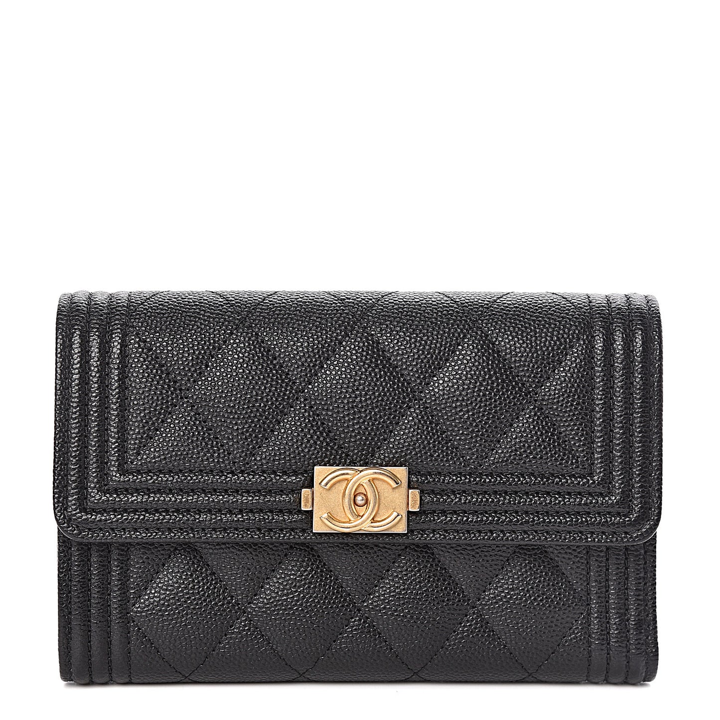 Caviar Quilted Medium Boy Flap Wallet Black