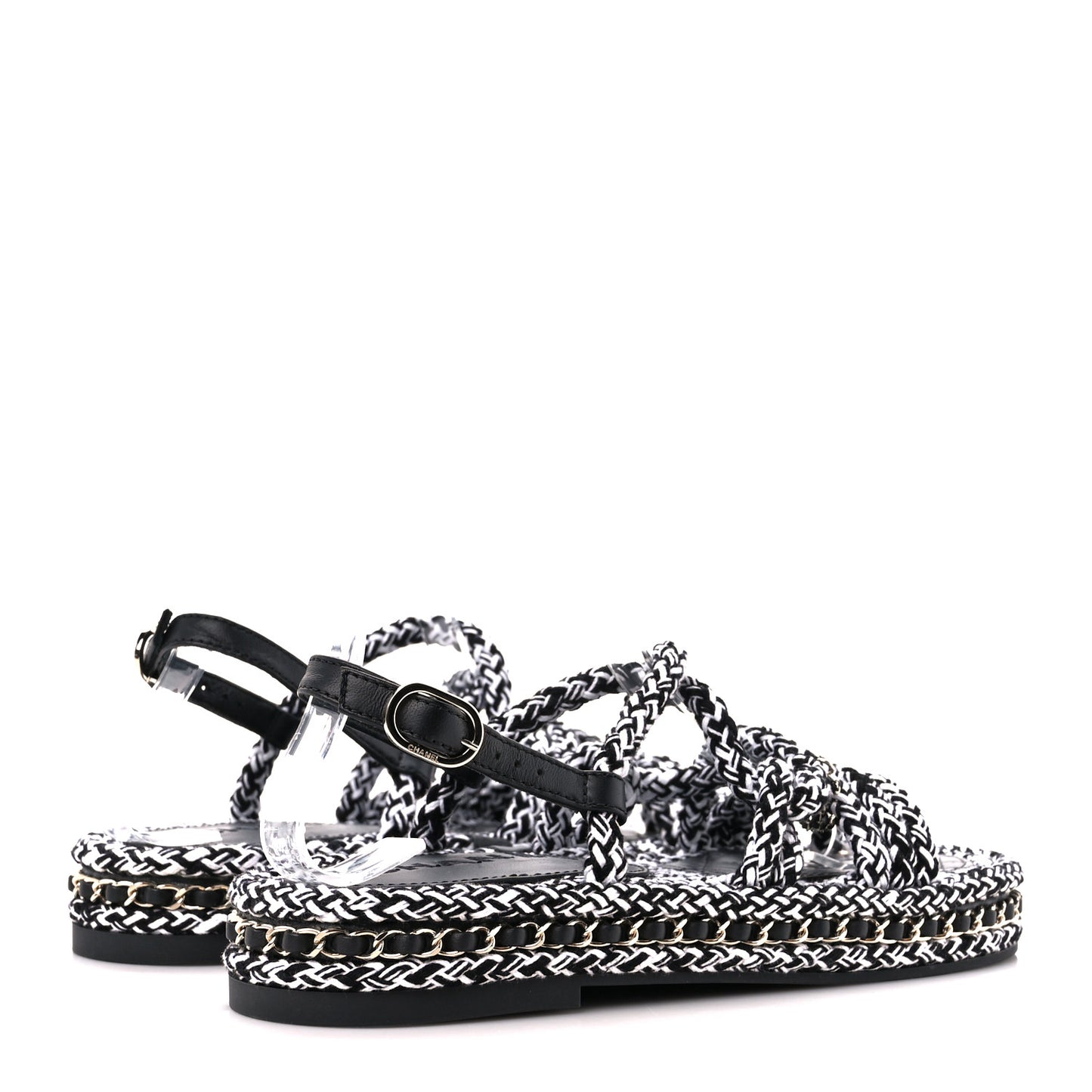 Cord Lambskin Quilted Logo Sandals 38 Black White