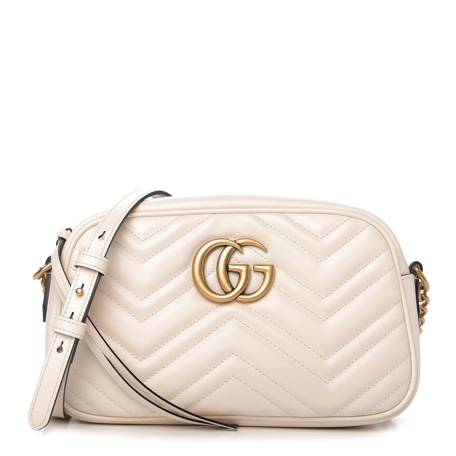 Gucci Calfskin Matelasse Small GG Marmont Chain Shoulder Bag White 1 of 10