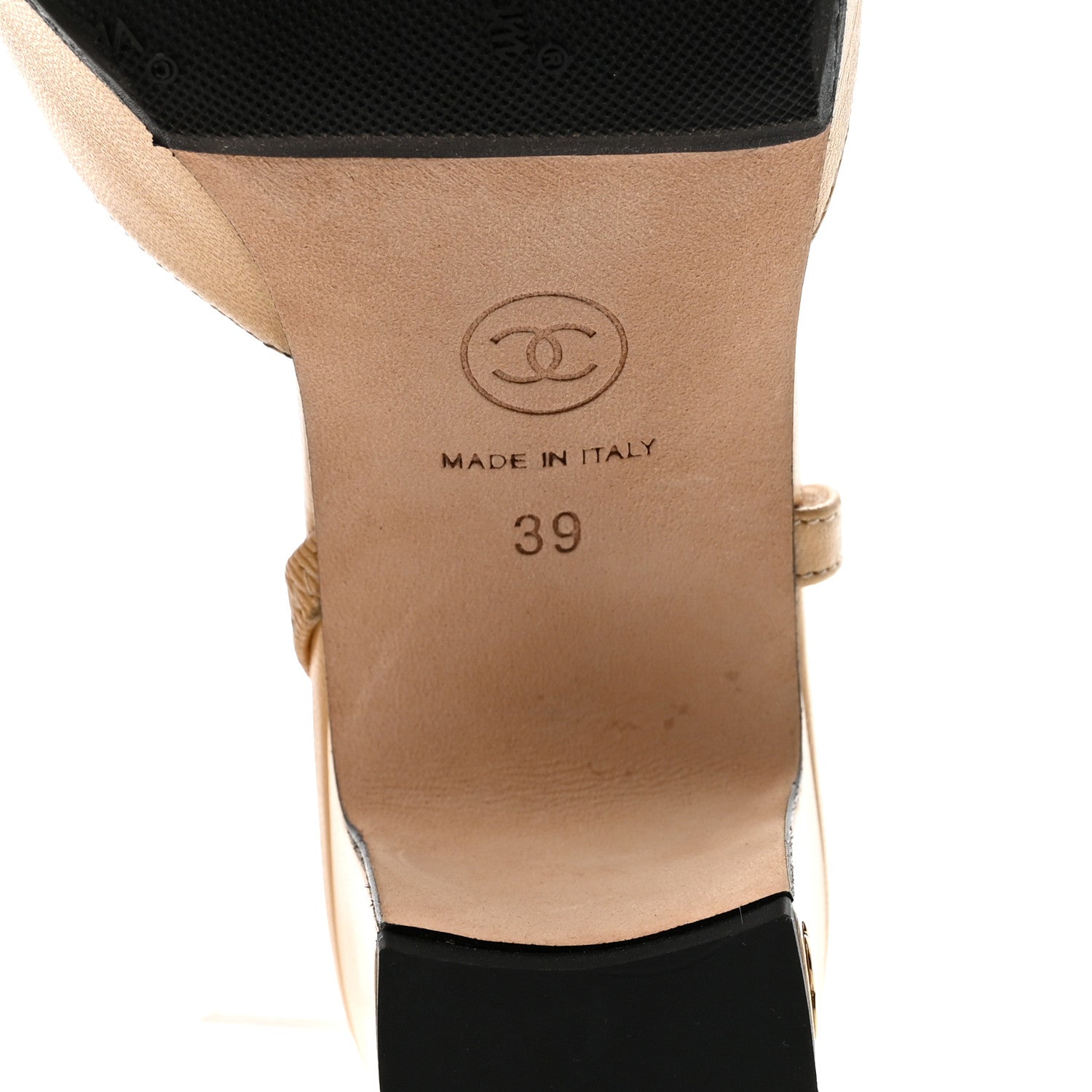 Chanel Goatskin Grosgrain Cap Toe CC Slingback Pumps 39 Beige Black 7 of 10