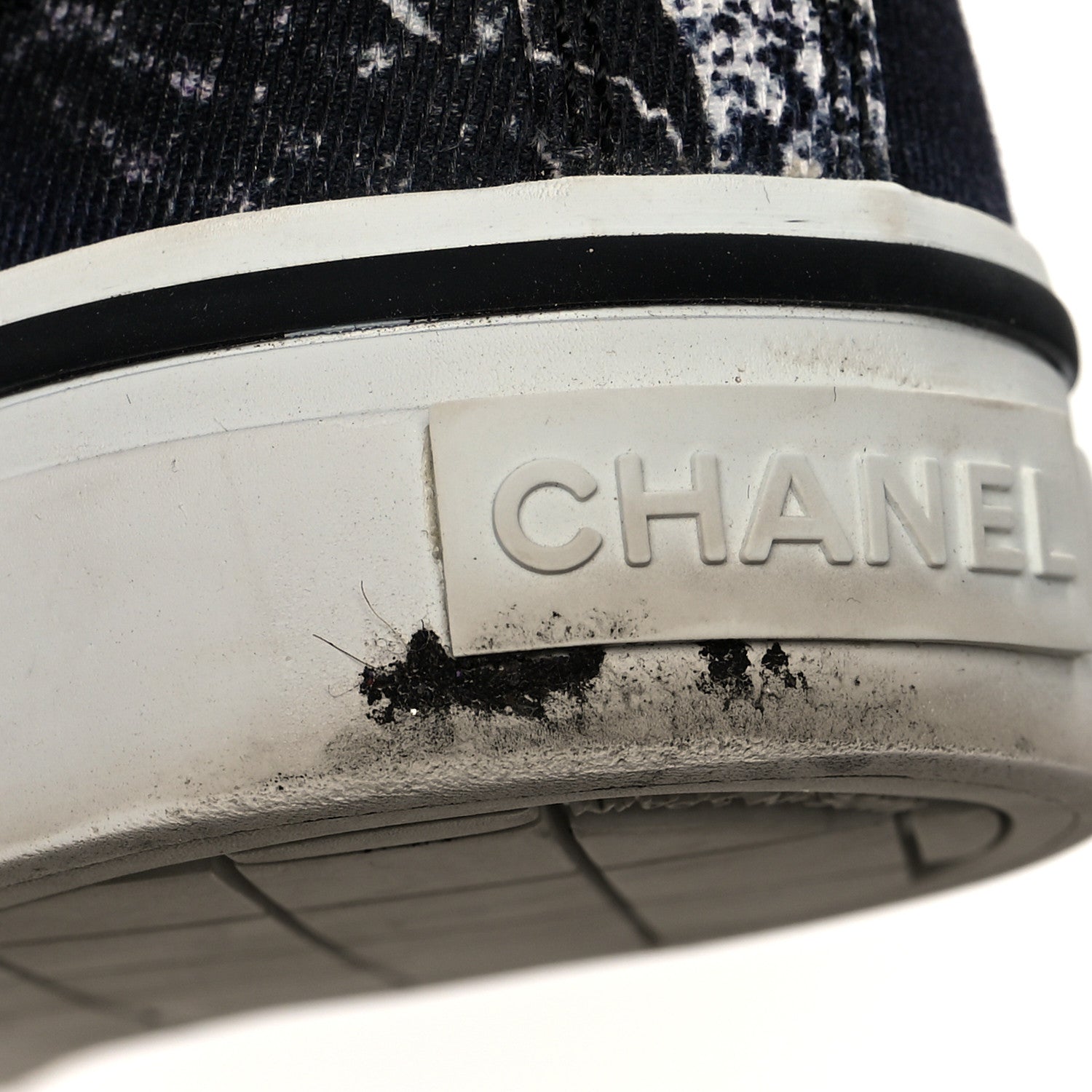 Chanel Printed Fabric High Top Logo Sneakers 37 White Black 10 of 10