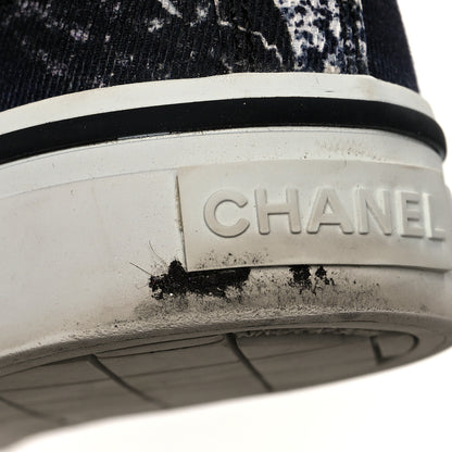 Chanel Printed Fabric High Top Logo Sneakers 37 White Black 10 of 10