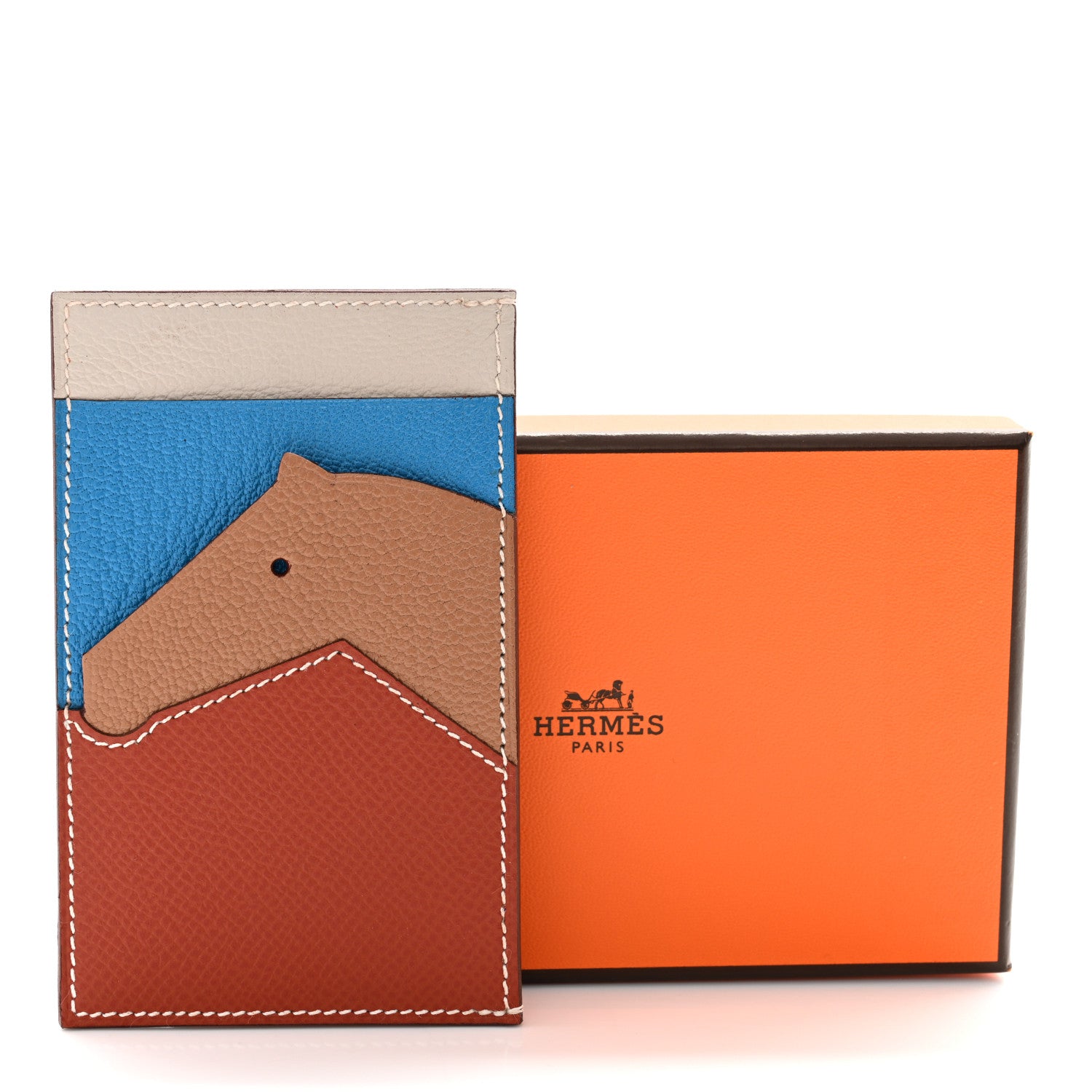 Hermes Epsom Evercolor Chevre Mysore Les Petits Chevaux Card Holder Brique Quebracho Bleu Frida Gris Perle 8 of 8