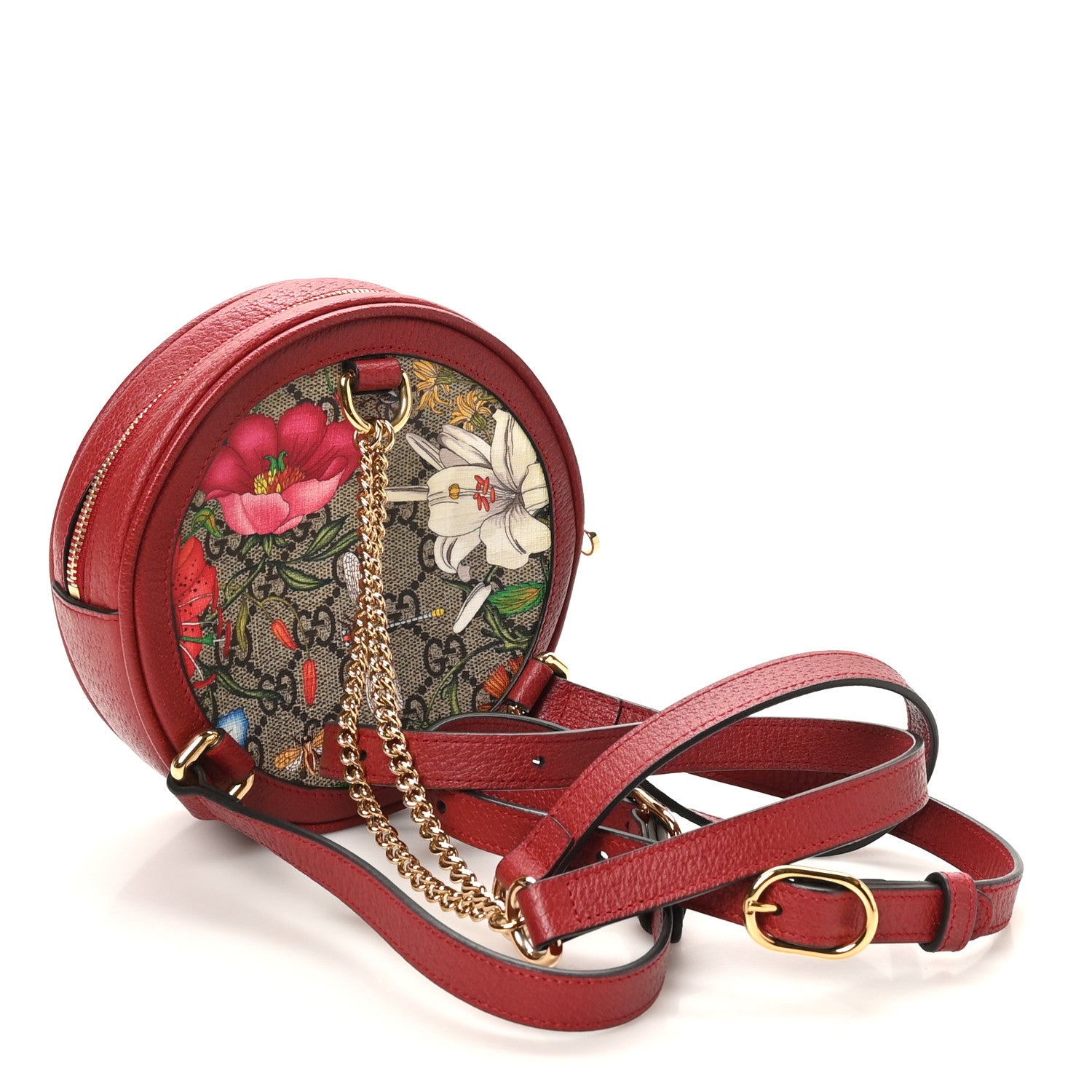 Gucci GG Supreme Monogram Web Flora Mini Ophidia Round Backpack Red 2 of 10