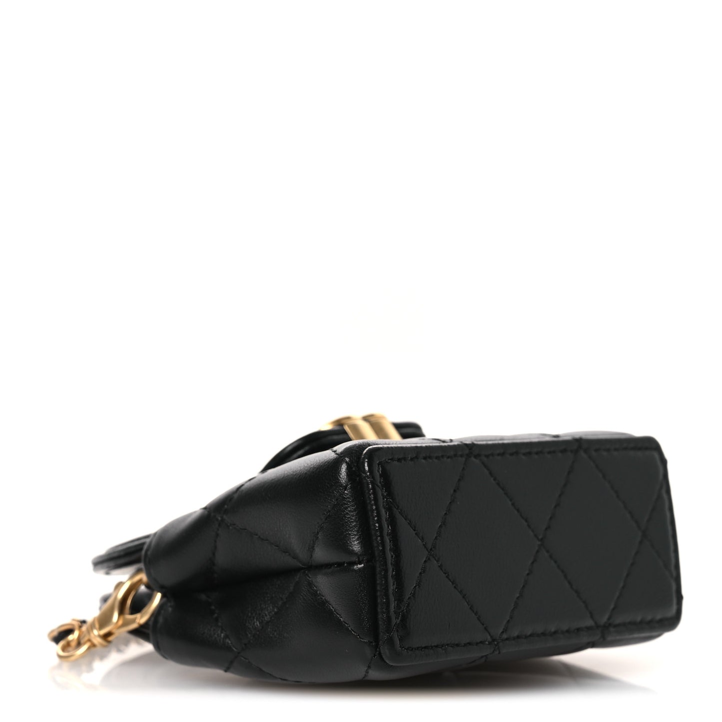 Shiny Lambskin Quilted Mini Kelly Bag Charm Black