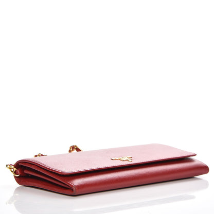Prada Saffiano Metal Oro Chain Wallet Fuoco 4 of 11