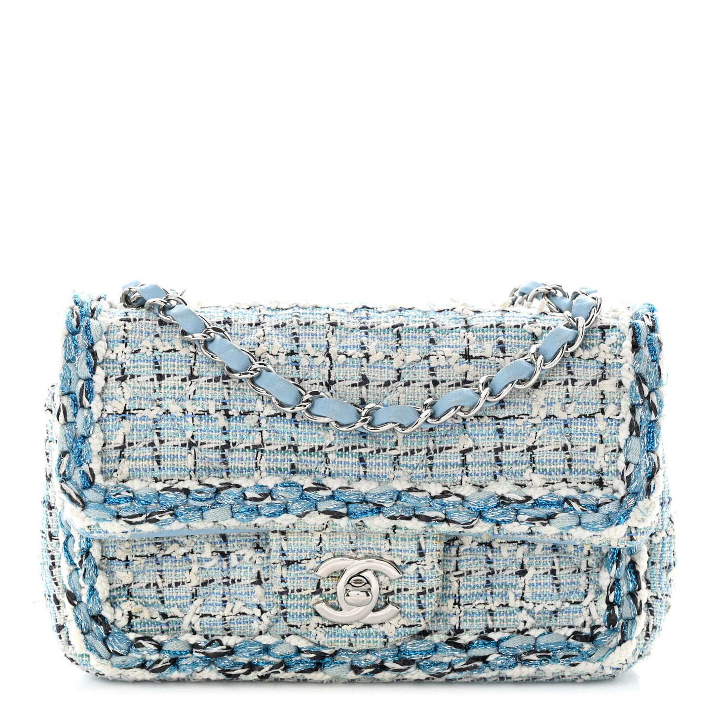 Tweed Braid Mini Flap Blue White Navy