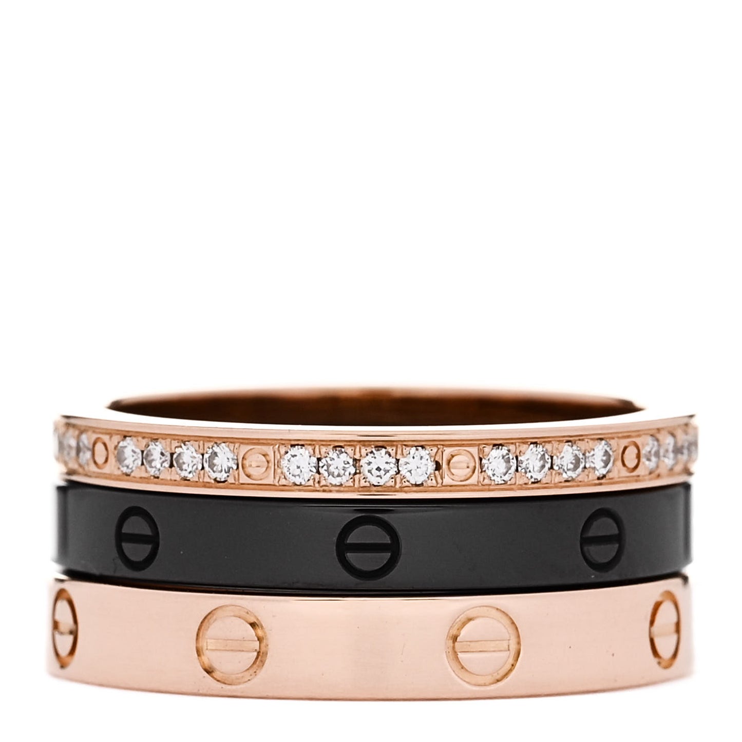 18K Pink Gold Diamond Ceramic LOVE Ring Set 50 5.25