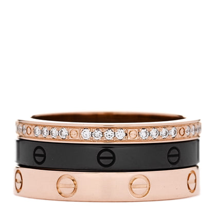 Cartier 18K Pink Gold Diamond Ceramic LOVE Ring Set 50 5.25 3 of 5
