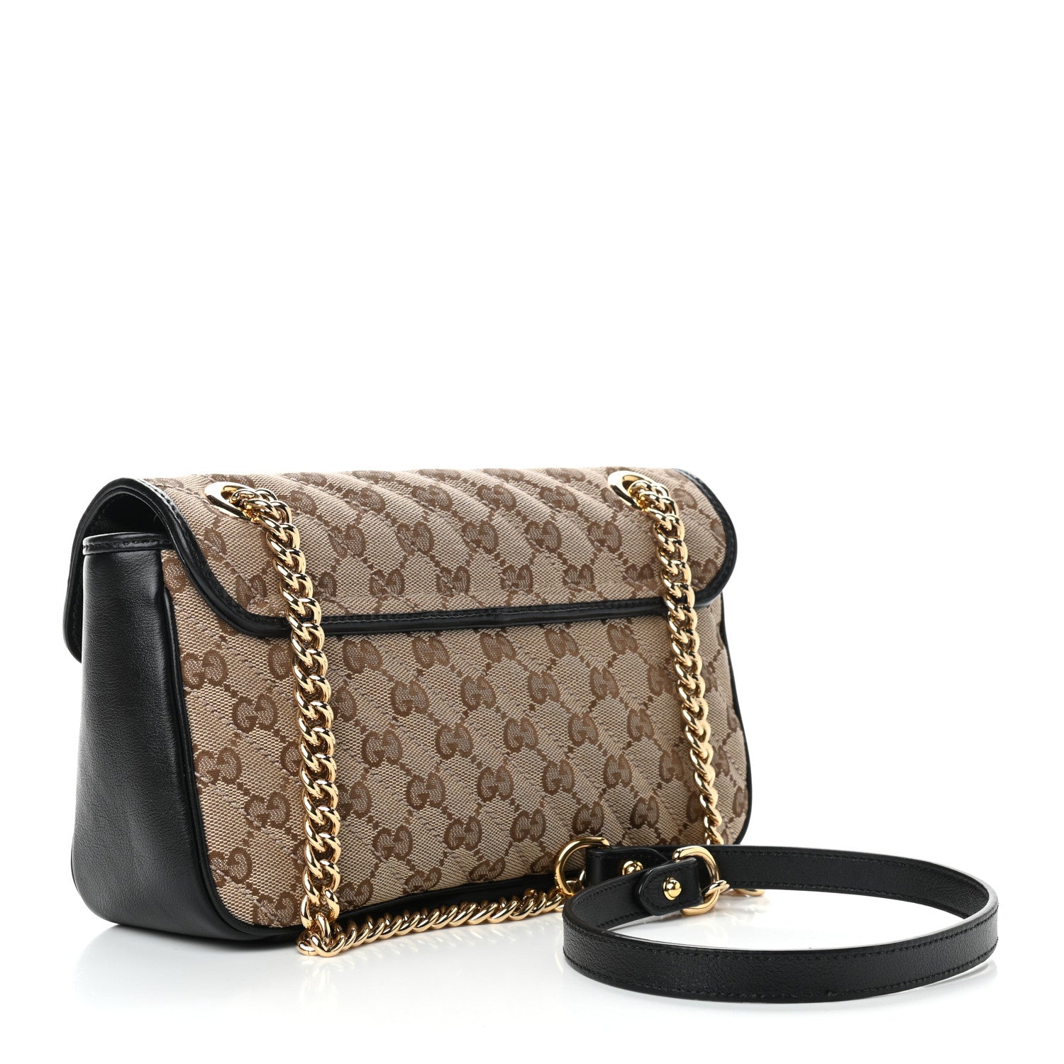 Gucci Monogram Matelasse Diagonal Small GG Marmont Shoulder Bag Beige Black 2 of 9