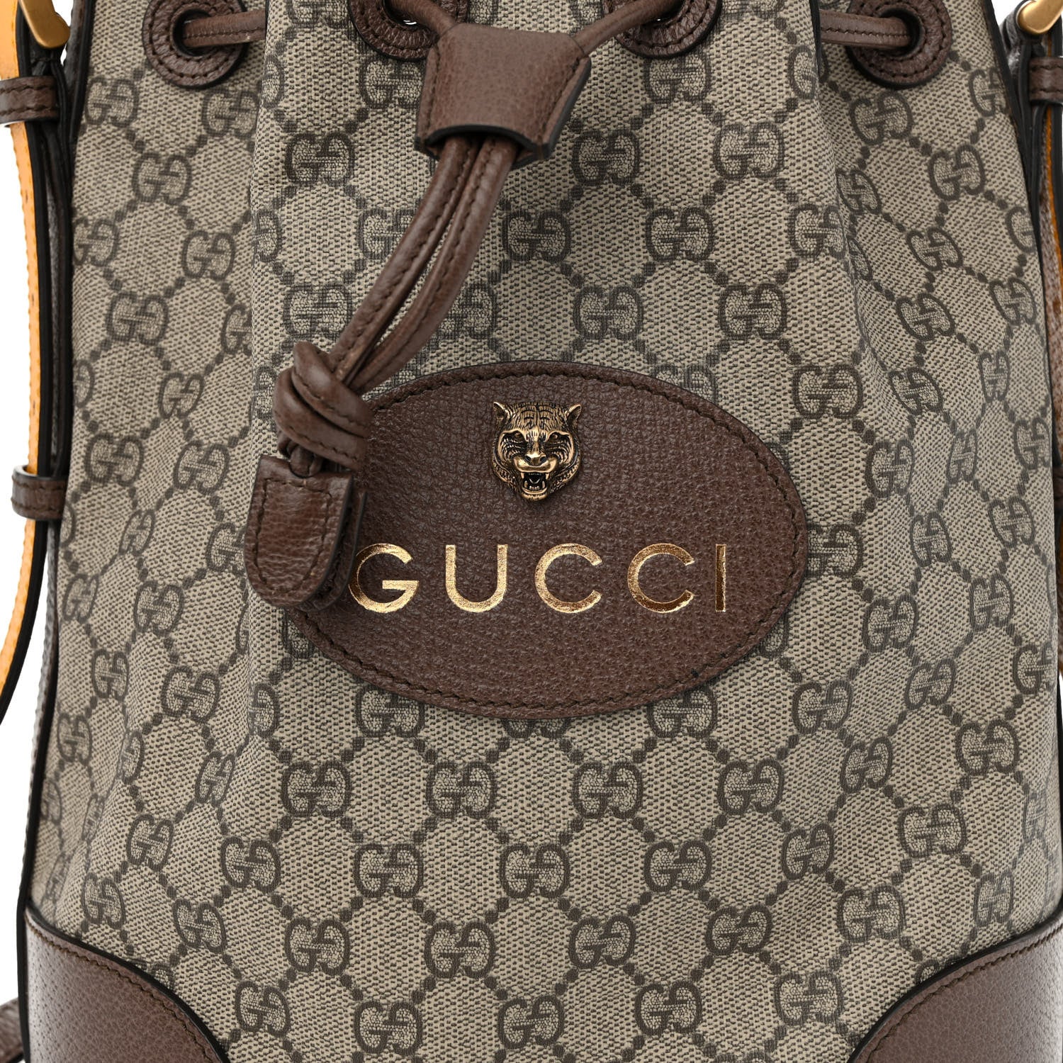 Gucci GG Supreme Monogram Neo Vintage Drawstring Bucket Backpack Beige New Acero Crop 7 of 9