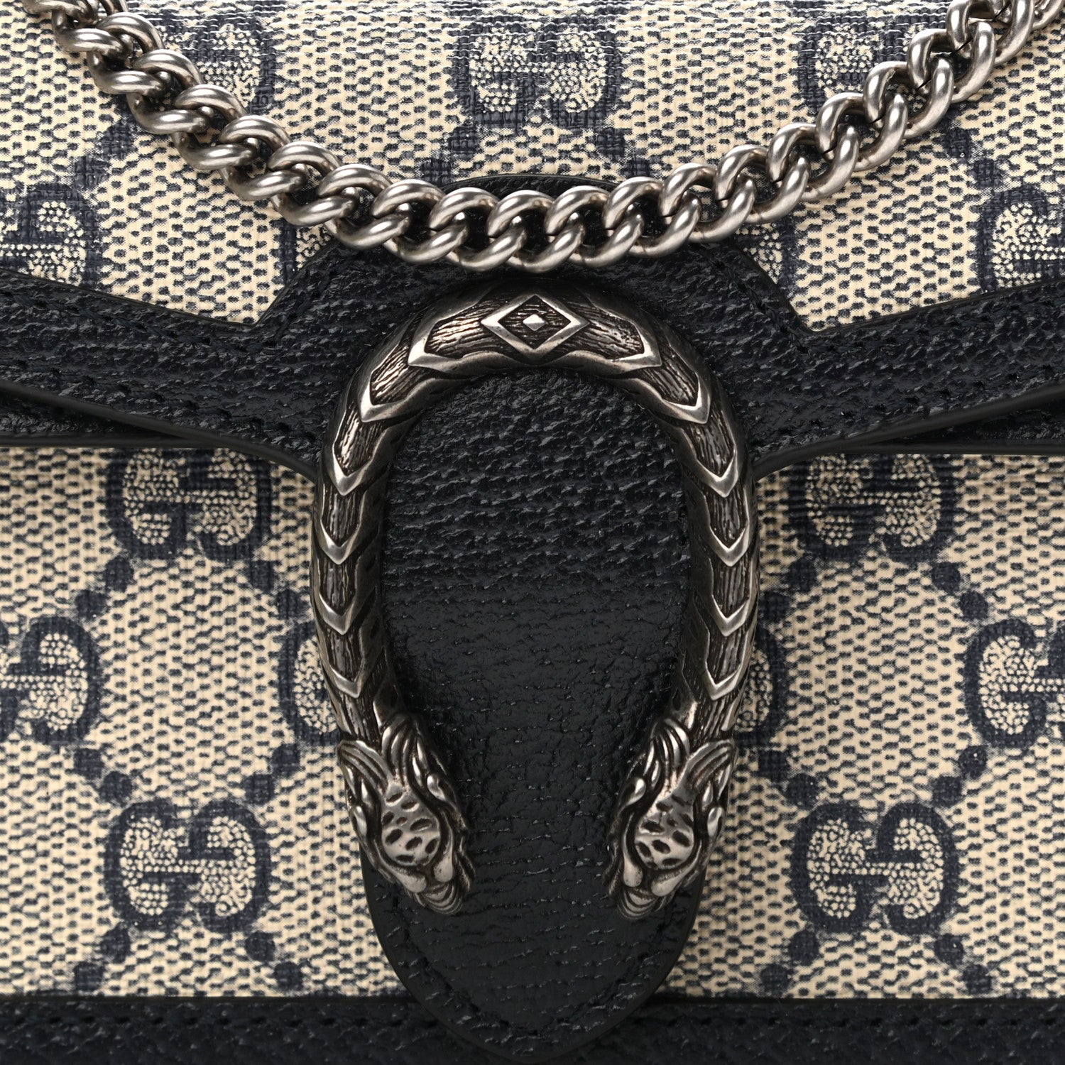 Gucci GG Supreme Monogram Textured Dollar Calfskin Super Mini Dionysus Shoulder Bag Beige Blue 9 of 11
