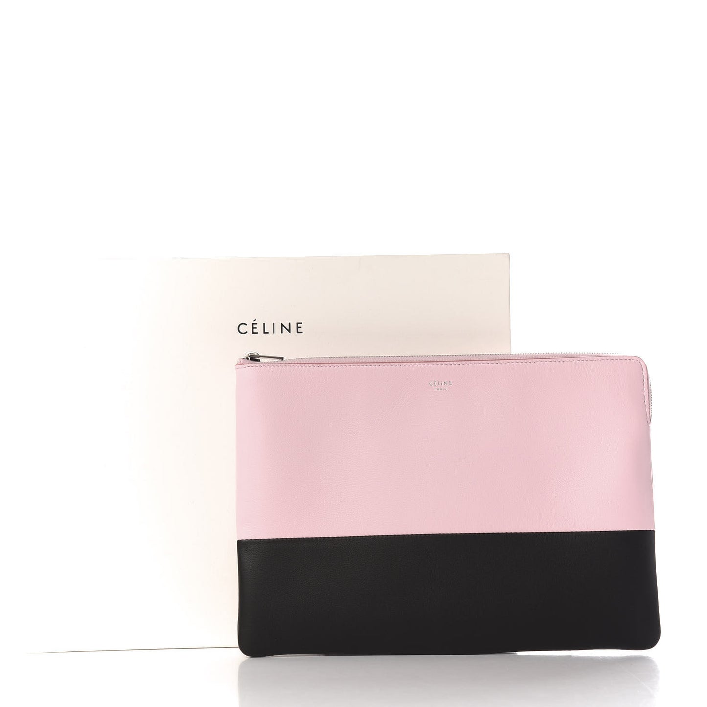 Lambskin Bi-Color Solo Clutch Pouch Pale Pink Espresso
