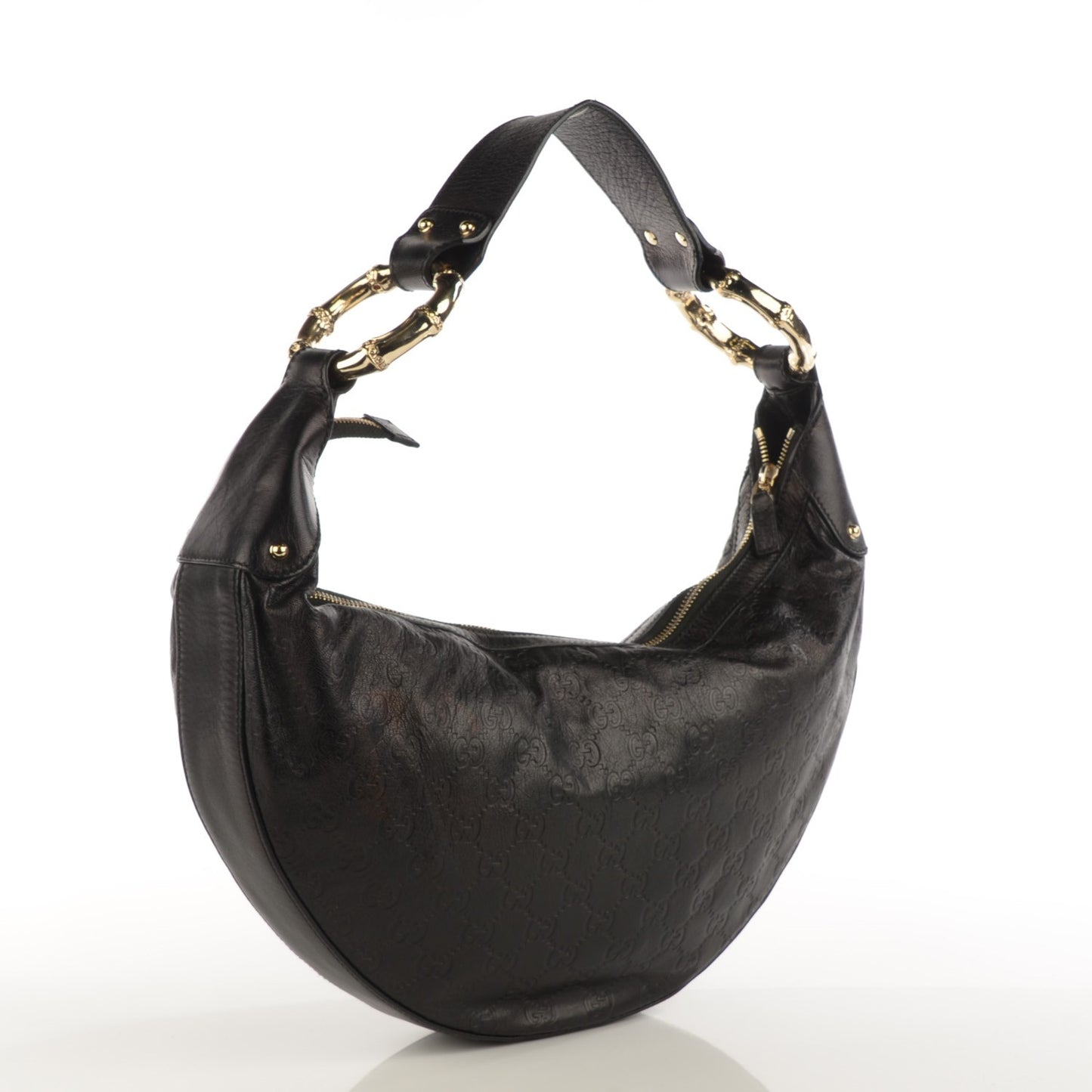Guccissima Half Moon Bamboo Ring Hobo Black