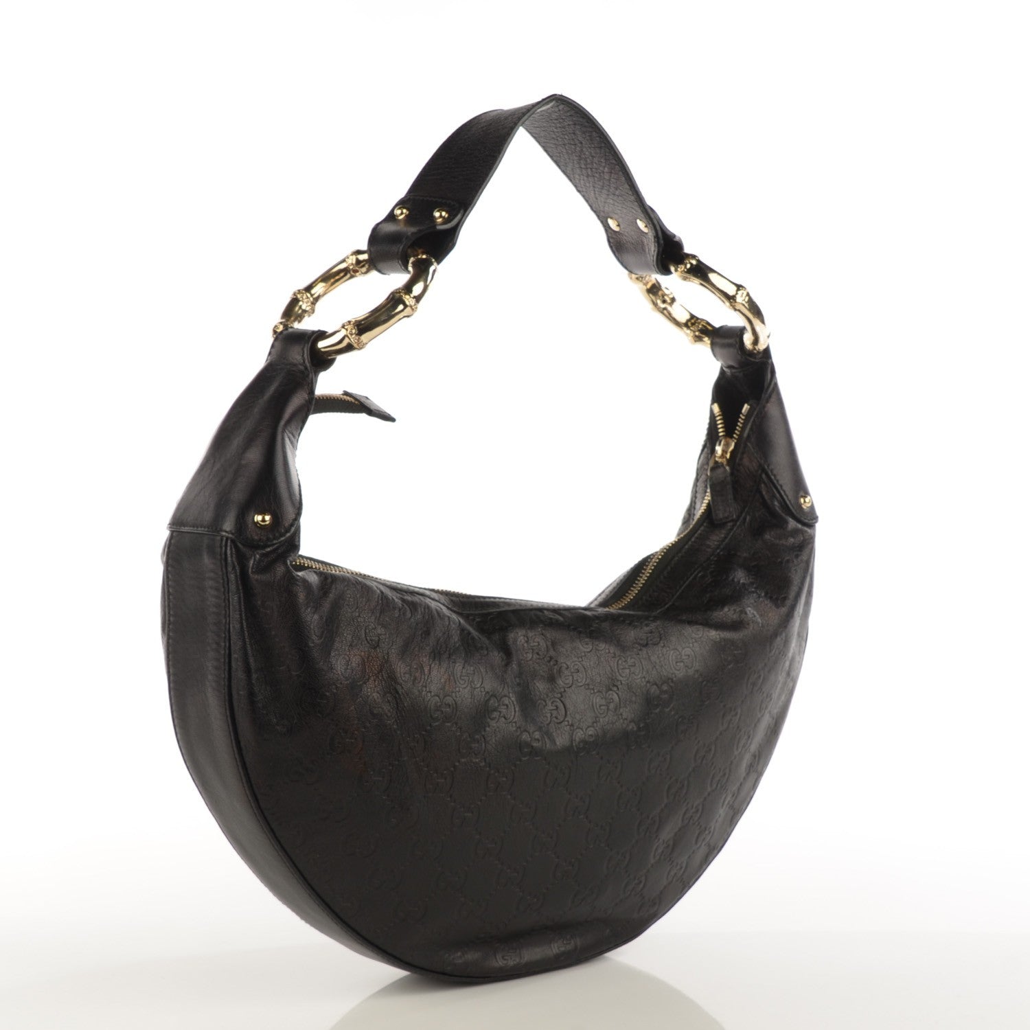 Gucci Guccissima Half Moon Bamboo Ring Hobo Black 3 of 7