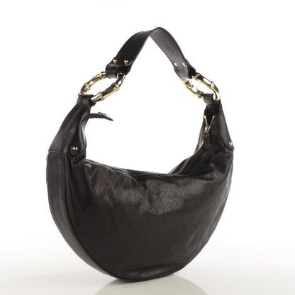 Gucci Guccissima Half Moon Bamboo Ring Hobo Black 3 of 7