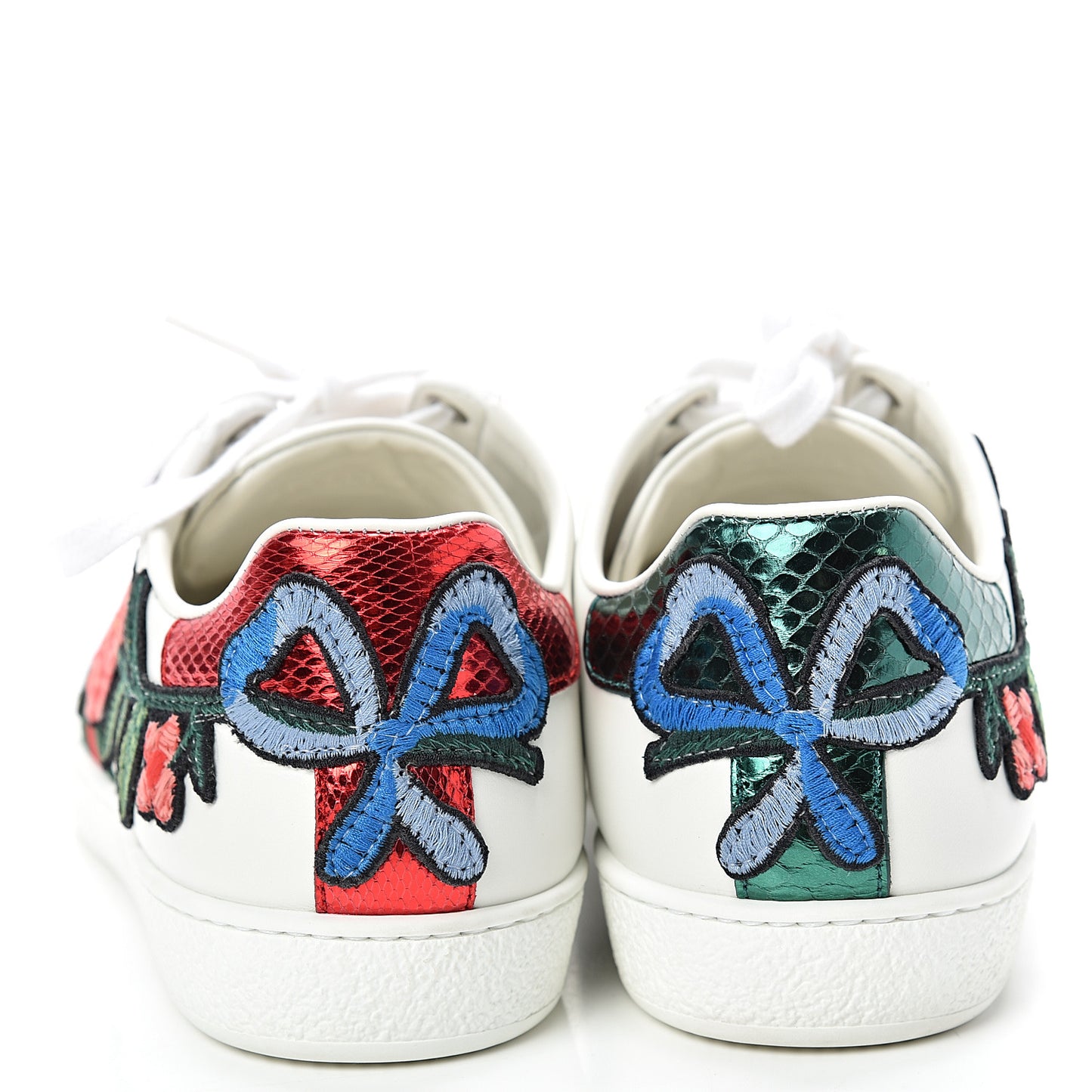 Calfskin Web Floral Embroidered Womens Ace Sneakers 40 White