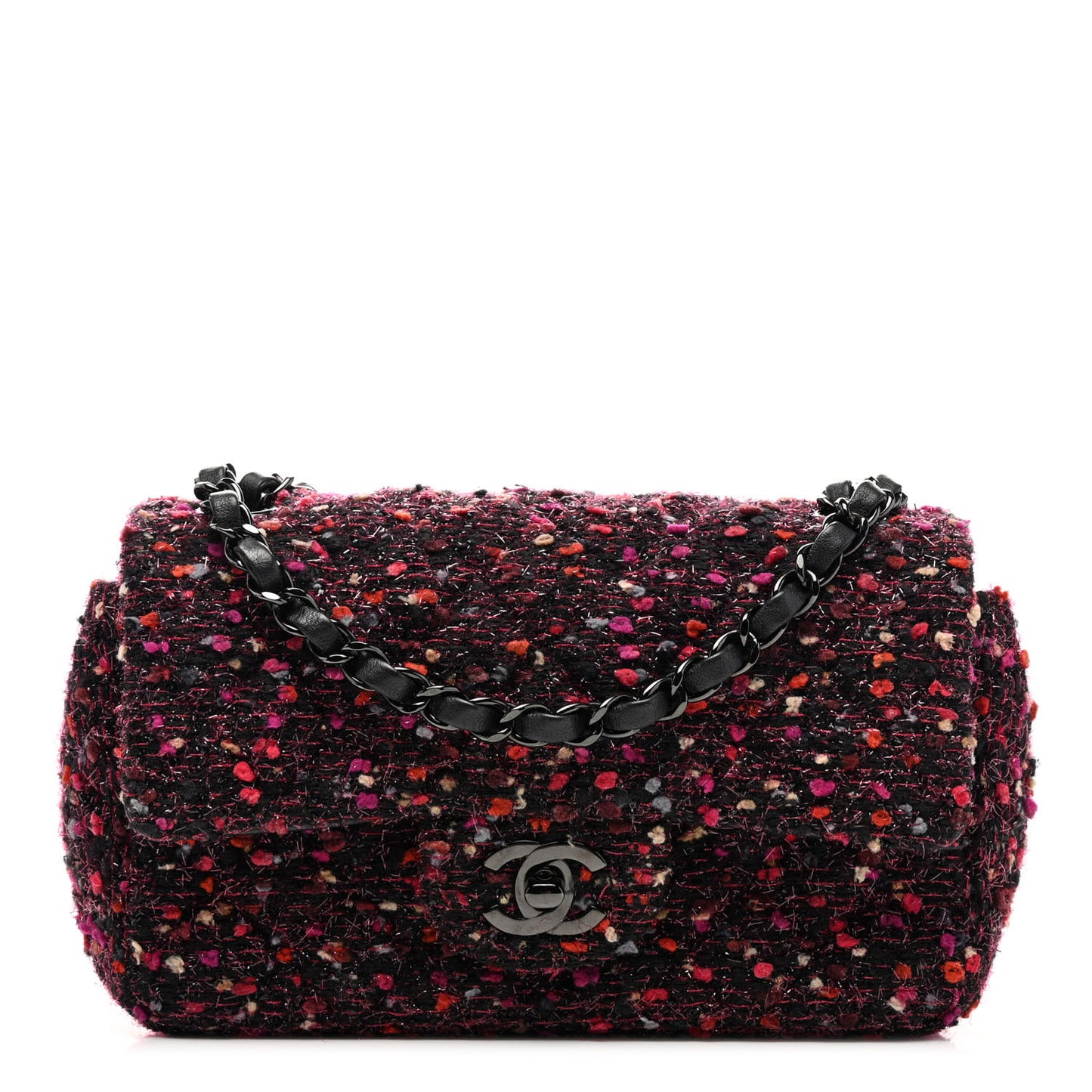 Glittered Tweed Quilted Mini Rectangular Flap Pink Multicolor