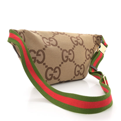 Gucci Monogram Jumbo GG Textured Dollar Calfskin Web Belt Bag Camel Ebony New Acero 3 of 11
