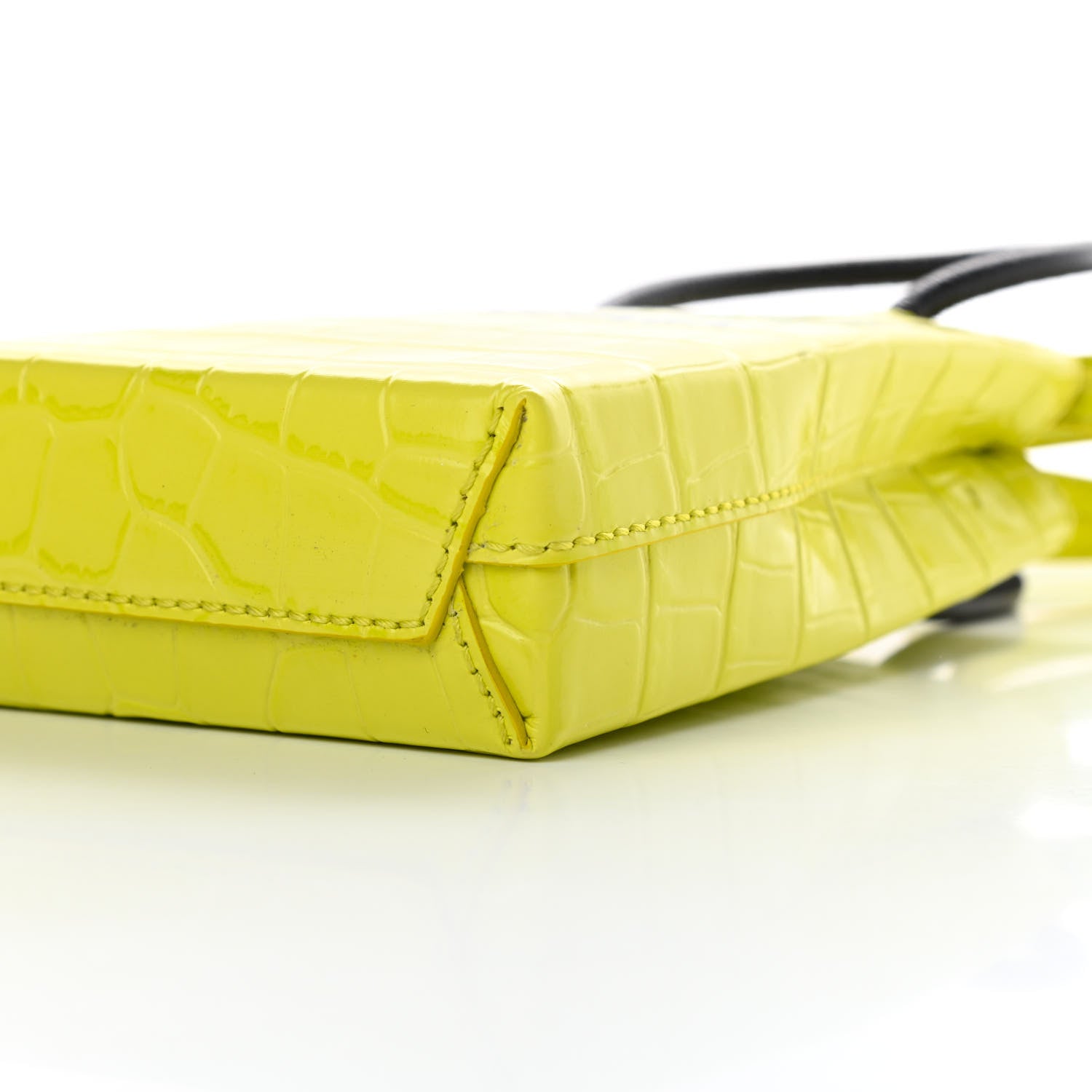Balenciaga Calfskin Crocodile Embossed Logo Shopping Phone Holder Bag Lime 10 of 10