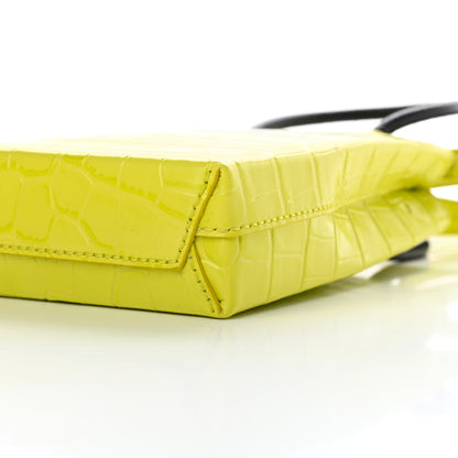 Balenciaga Calfskin Crocodile Embossed Logo Shopping Phone Holder Bag Lime 10 of 10