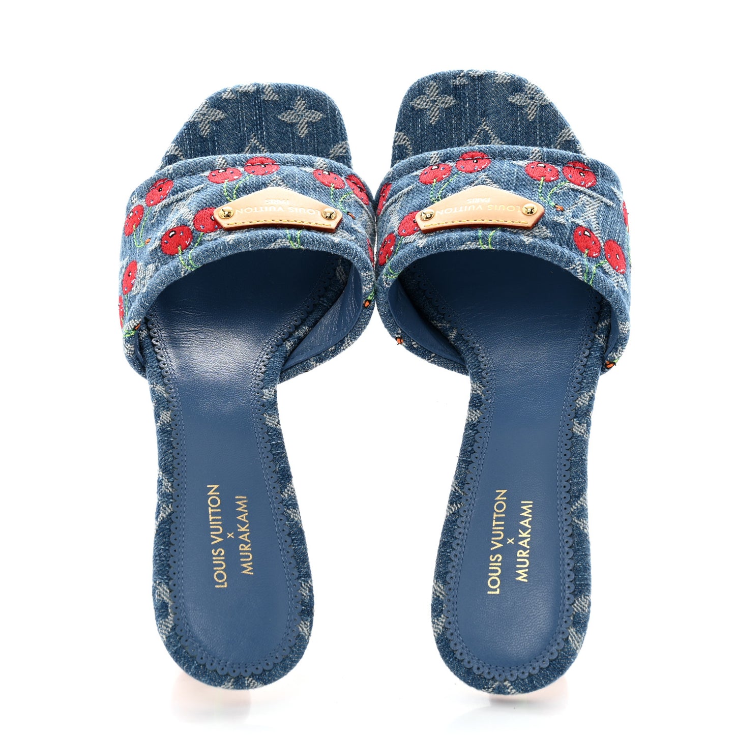 LV X TM Monogram Denim Cerises Lily Mules 37 Blue