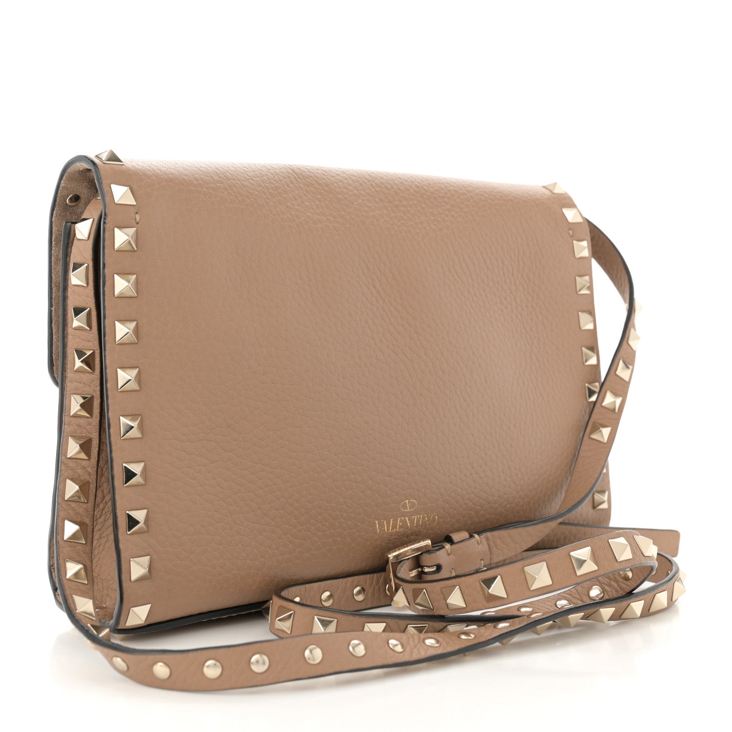 Valentino Garavani Pebbled Calfskin Medium Rockstud Flip Lock Crossbody Bag Deep Alpaca 3 of 12