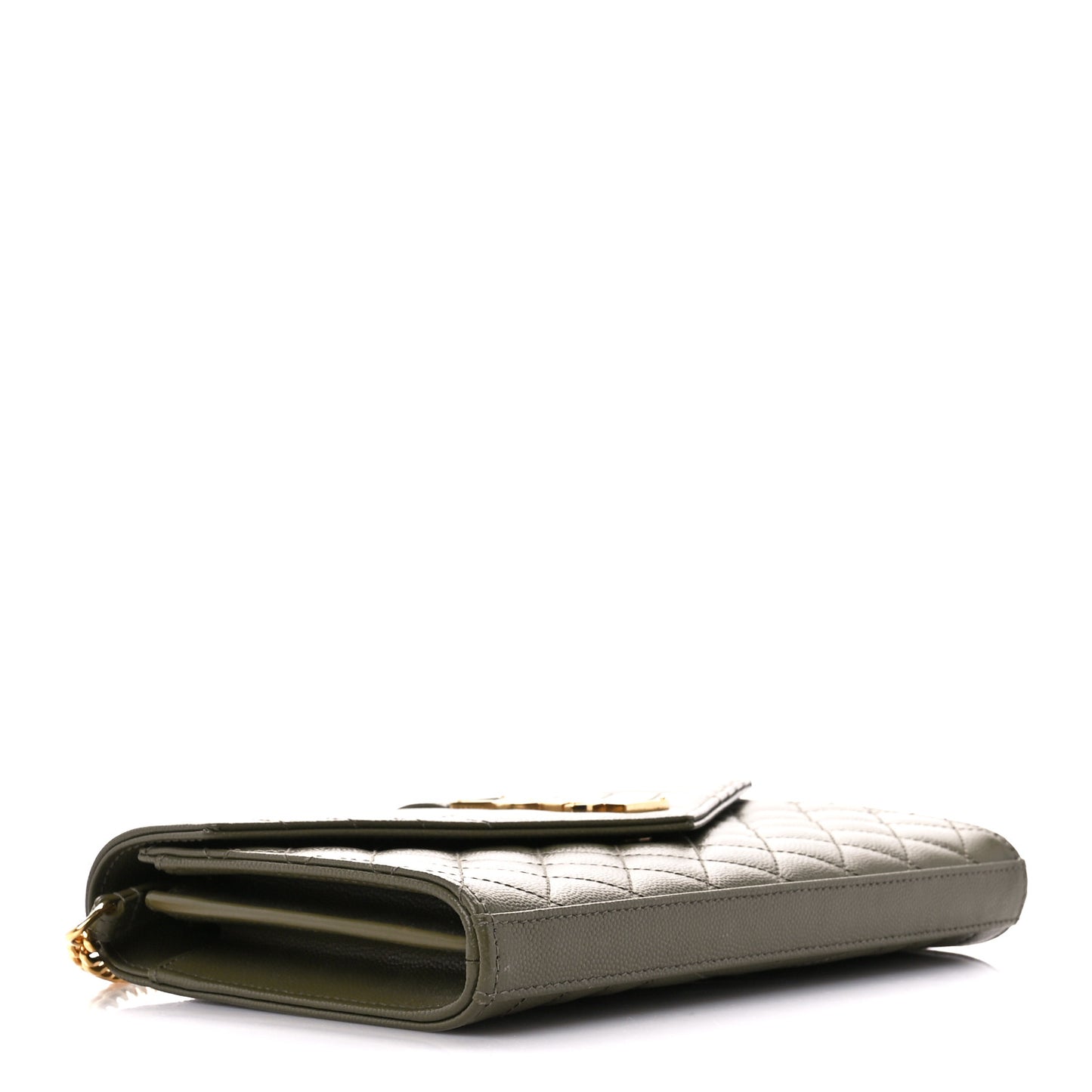 Grain De Poudre Mixed Matelasse Triquilt Monogram Chain Wallet Kaki