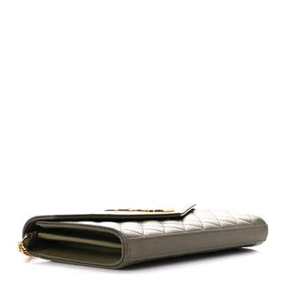 Saint Laurent Grain De Poudre Mixed Matelasse Triquilt Monogram Chain Wallet Kaki 4 of 11