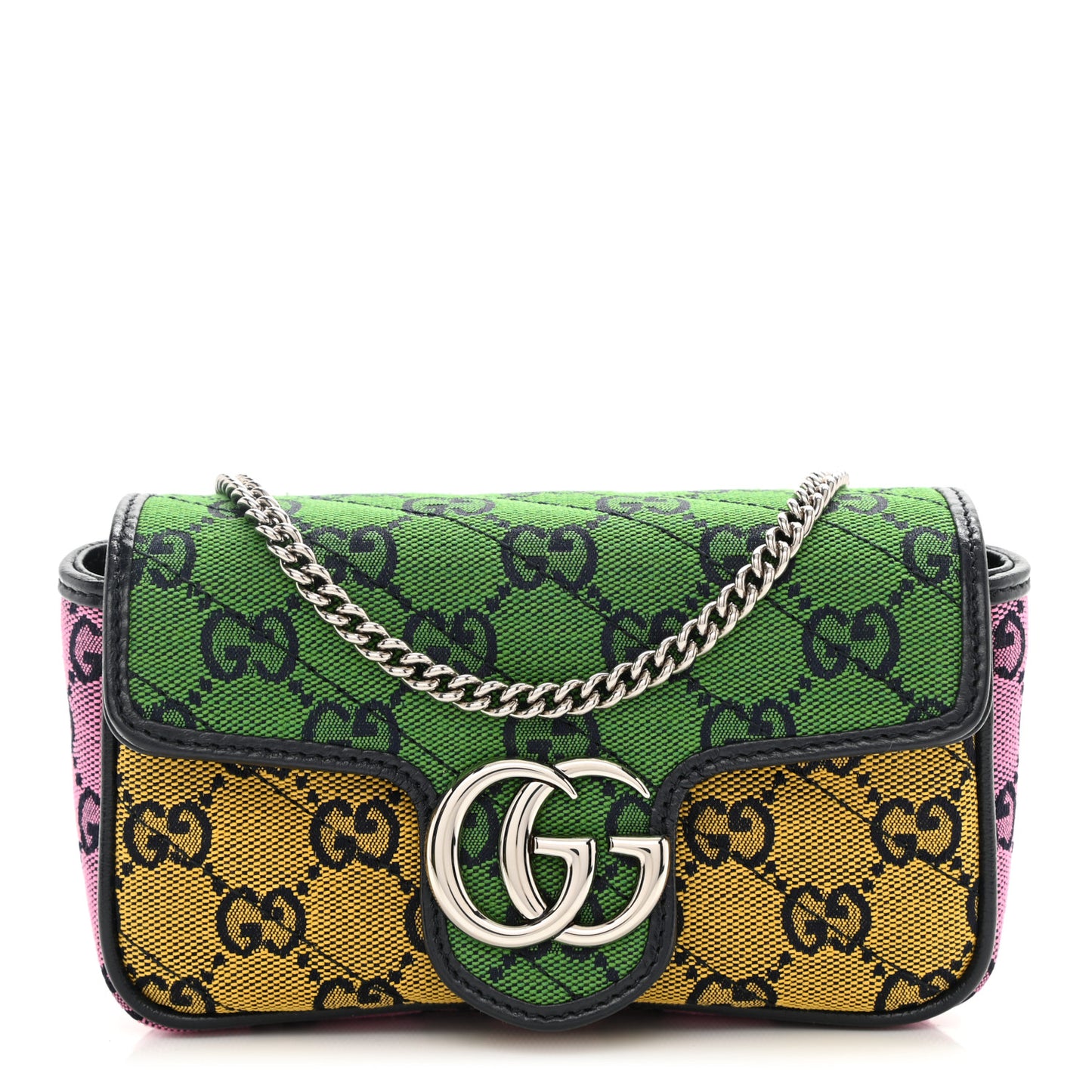 Monogram Multicolor Matelasse Diagonal Super Mini GG Marmont Shoulder Bag Green Blue Yellow Light Blue Pink