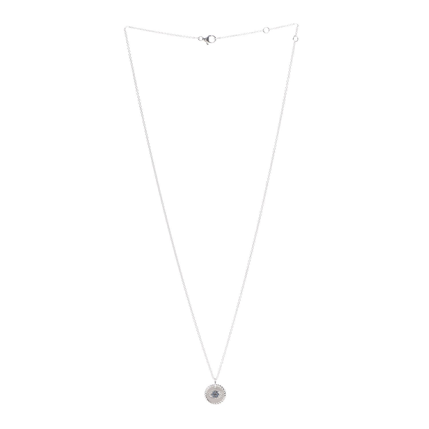 David Yurman 18K White Gold Blue Sapphire Diamond Evil Eye Necklace 3 of 5