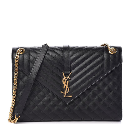 Saint Laurent Grain De Poudre Textured Mixed Matelasse Large Triquilt Monogram Satchel Black 1 of 11