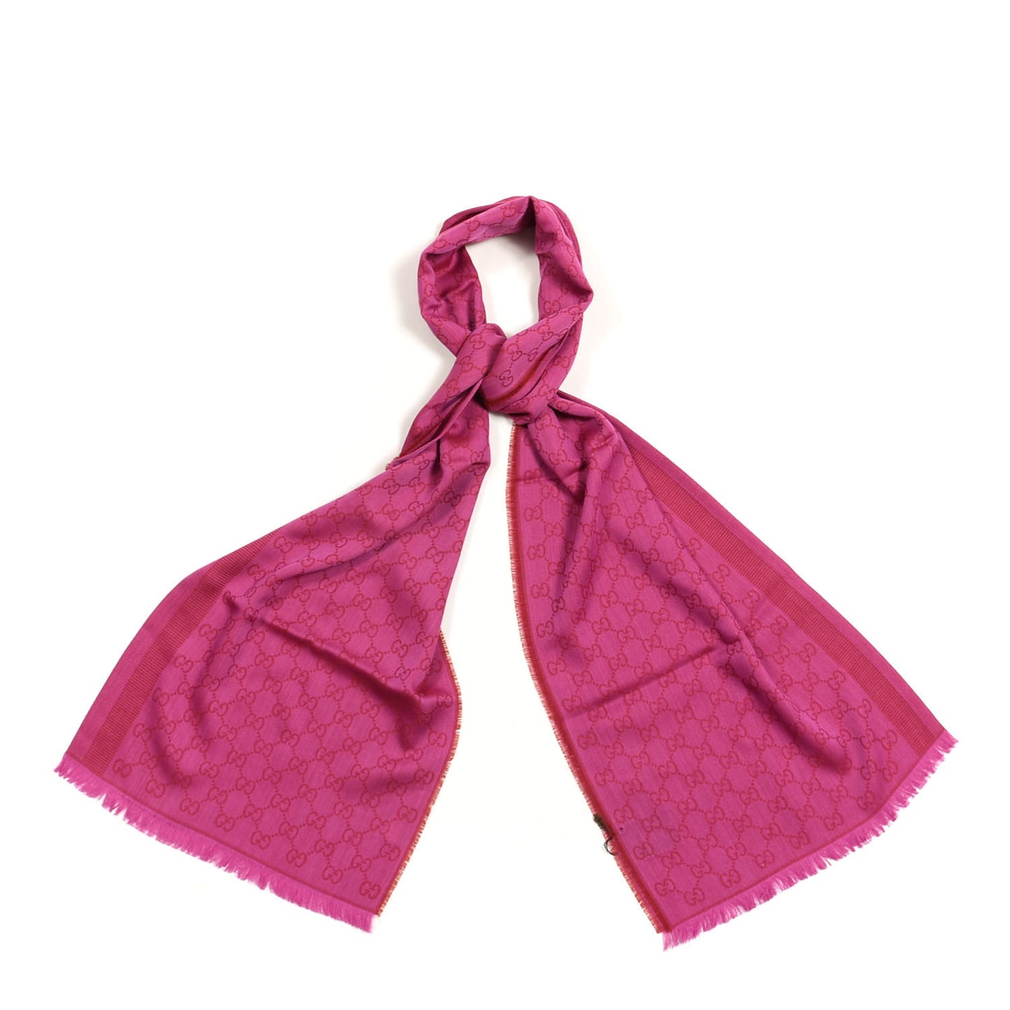 Wool Silk GG Monogram GGWeblong Fringe Scarf Shawl Red Pink