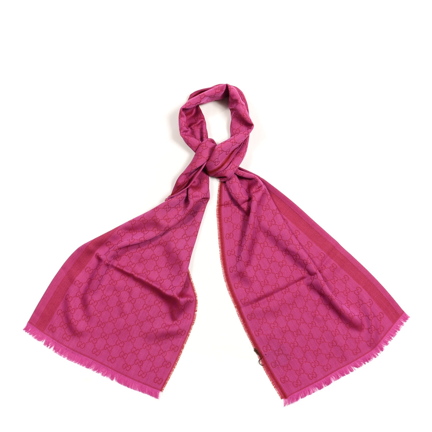 Gucci Wool Silk GG Monogram GGWeblong Fringe Scarf Shawl Red Pink 1 of 3