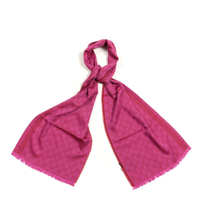 Gucci Wool Silk GG Monogram GGWeblong Fringe Scarf Shawl Red Pink 1 of 3