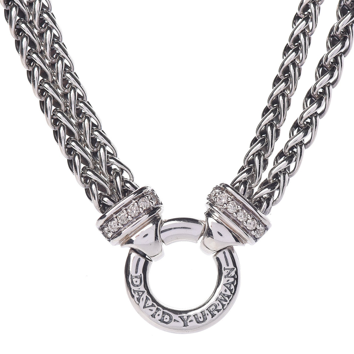 Sterling Silver Diamond 18mm Double Wheat Chain Necklace