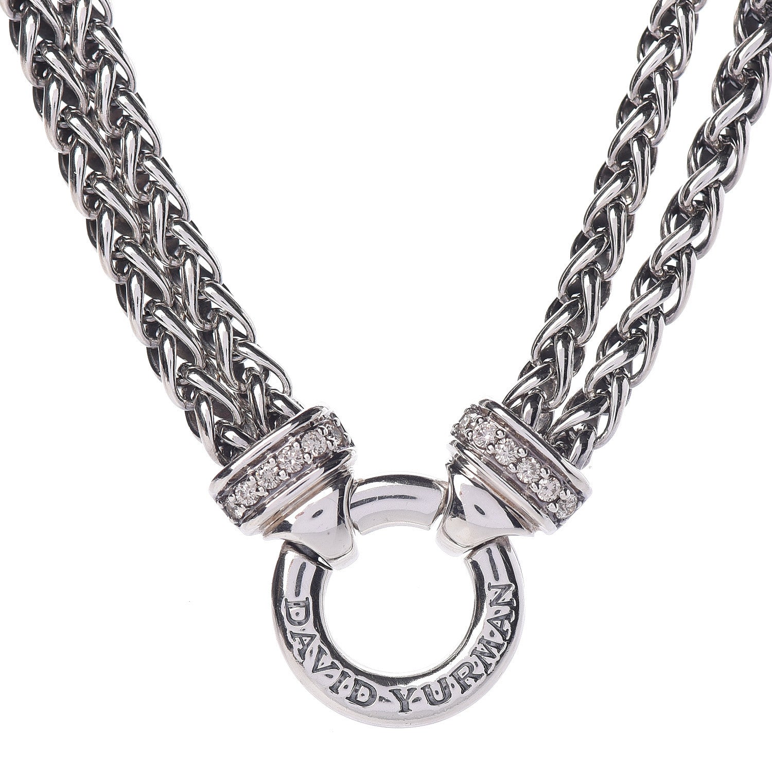 David Yurman Sterling Silver Diamond 18mm Double Wheat Chain Necklace 4 of 5