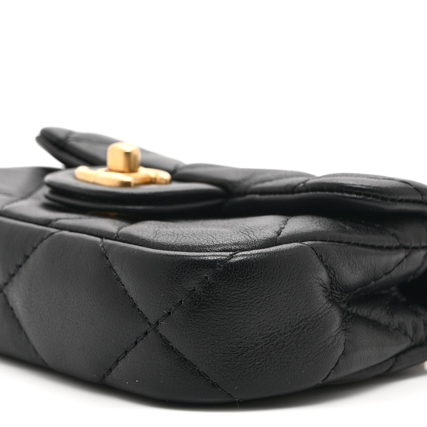 Calfskin Quilted Lady Handle Flap Card Holder With Chain Black
