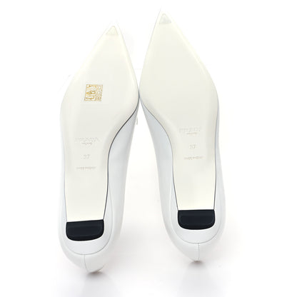 Prada Brushed Calfskin Floral Applique Ballerina Flats 37 White 6 of 9
