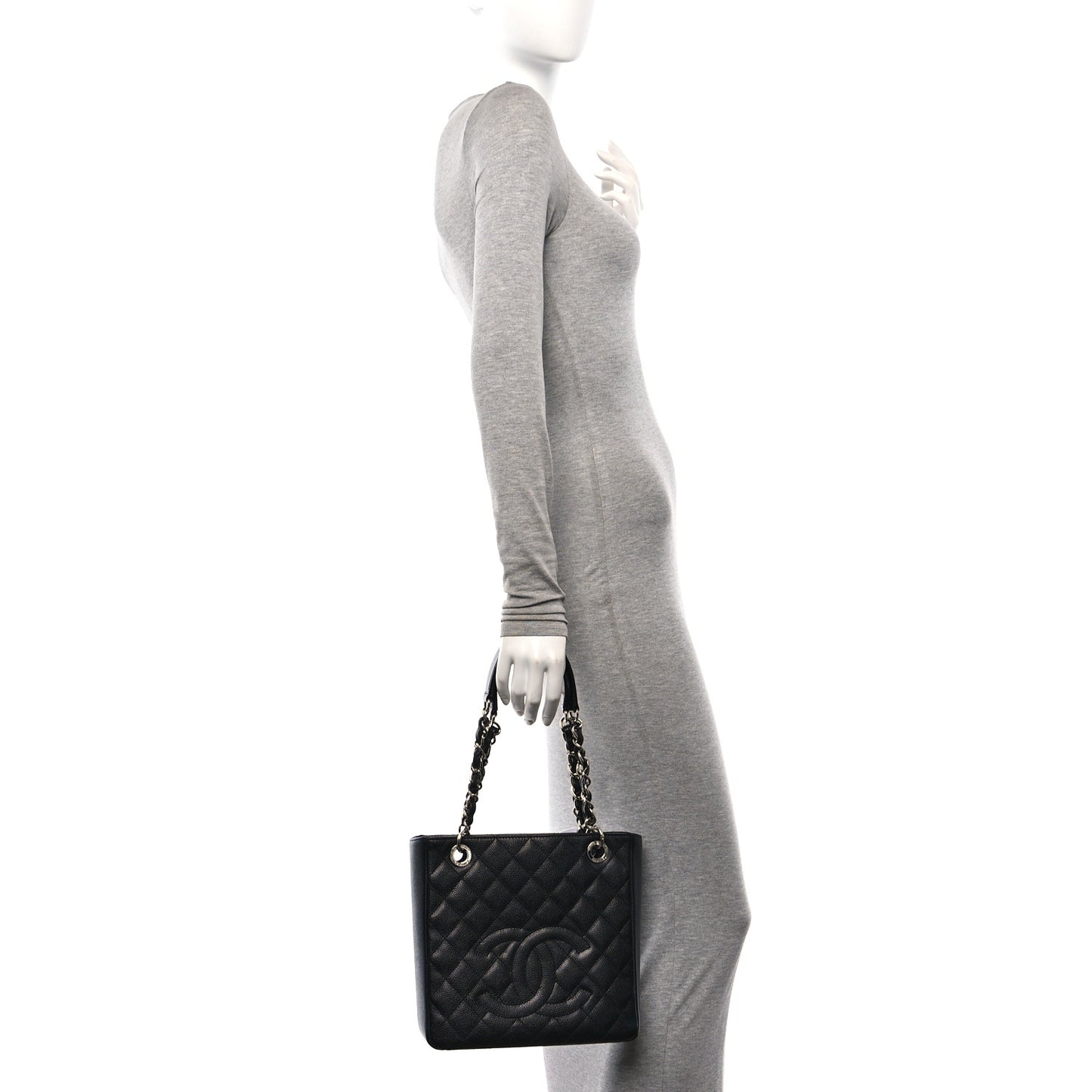 Caviar Quilted Petit Shopping Tote PST Black